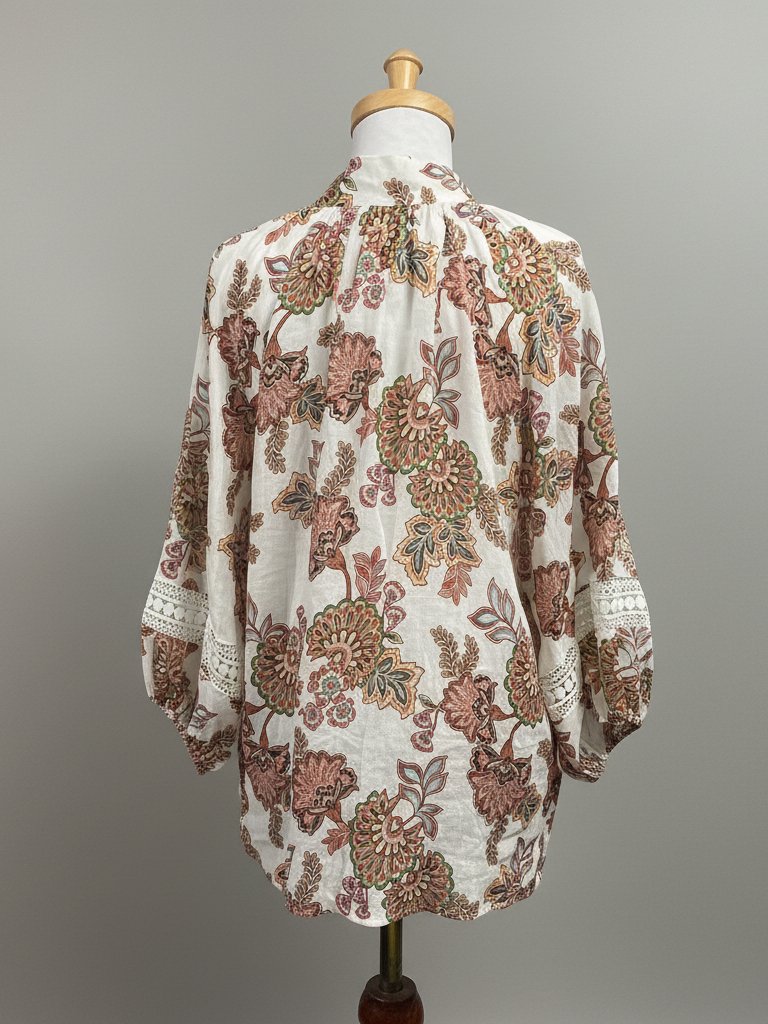Zoe Kratzmann Cream And Pink K'gari Blouse With Crochet Detail, Size 10 — image 2 of 2